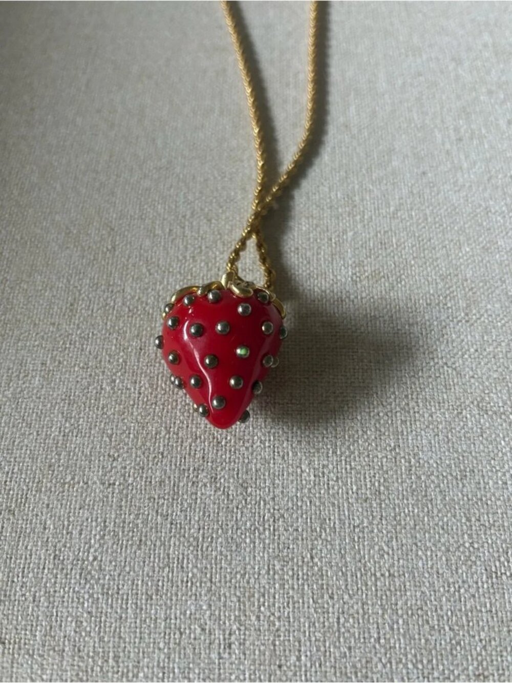 Kenneth Jay Lane Gold-Tone Chain with Red Strawberry Pendant - Picture 7 of 7